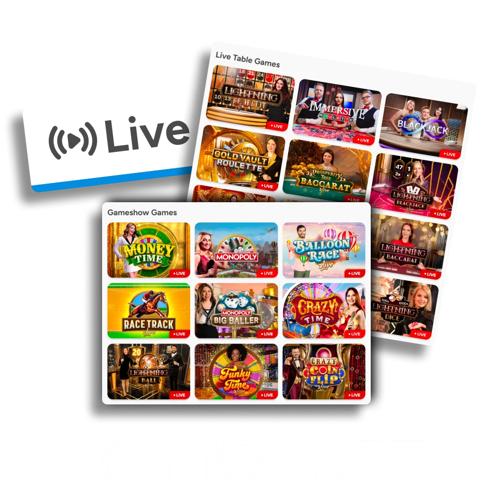 Play live casino tables with real dealers now at LottoMart.